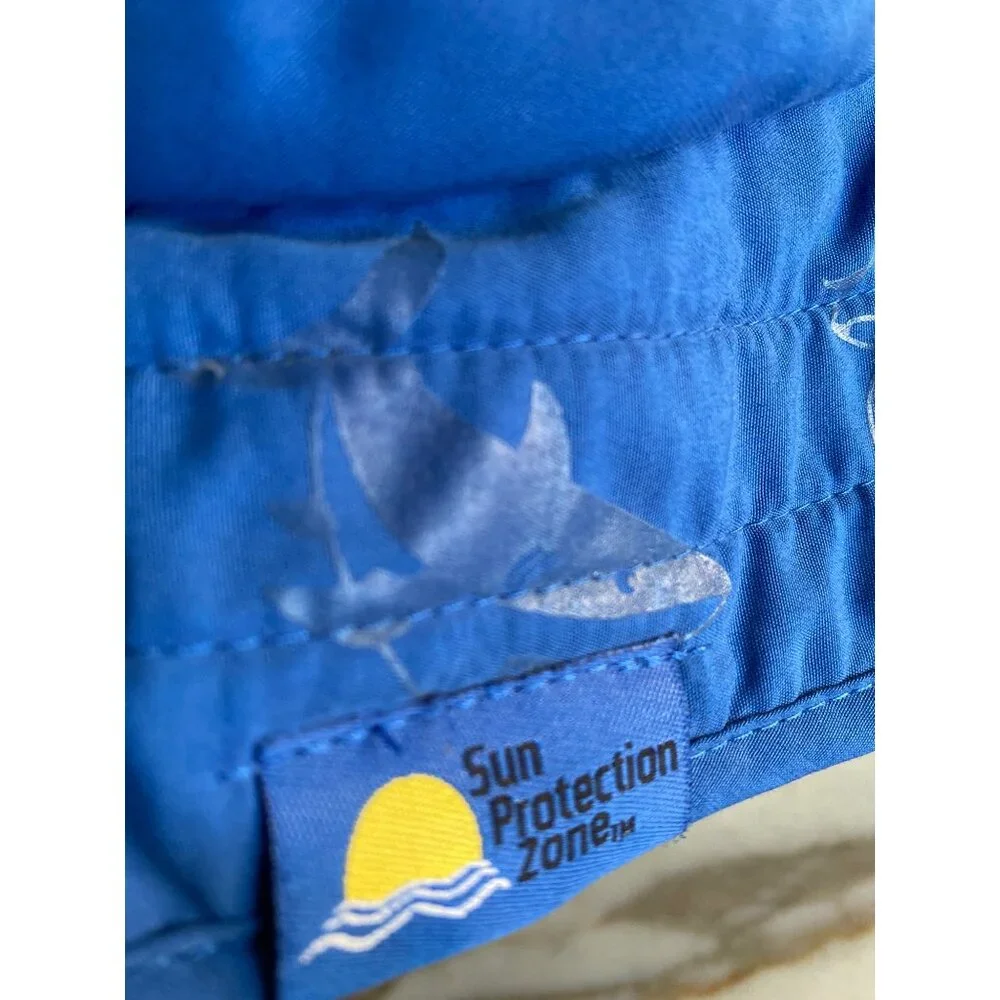 Sun‎ Protection Zone Kids Blue Shark Print Bucket Hat 50+ UPF Adjustable Strap